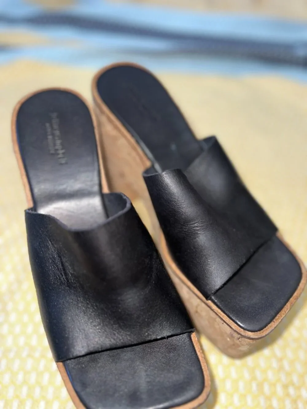 Jeffrey Campbell Black Leather Cork Platform Slide Sandals Size 38